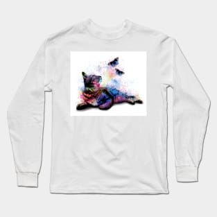 Cat 614 pink blue butterflies Long Sleeve T-Shirt